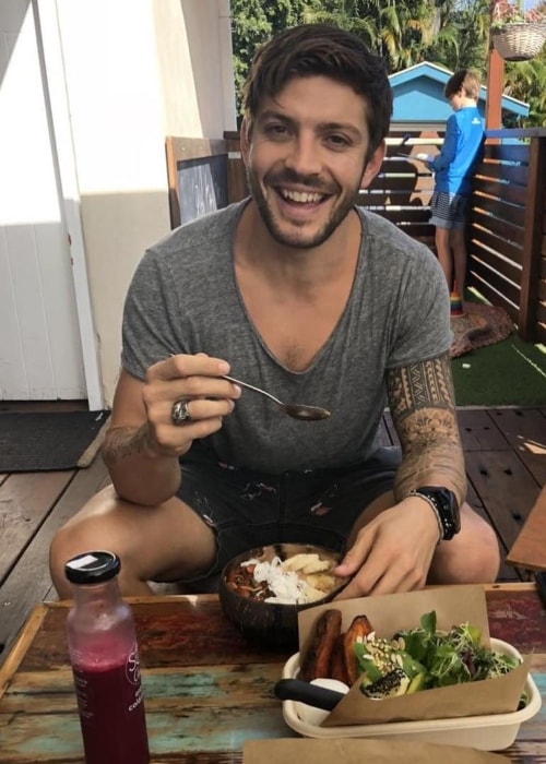 Luke Zocchi enjoying a meal in April 2018