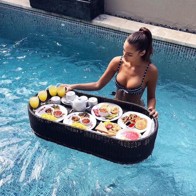 Monika Radulovic having breakfast in bed Bali style at Bali Cosy Villa in December 2017