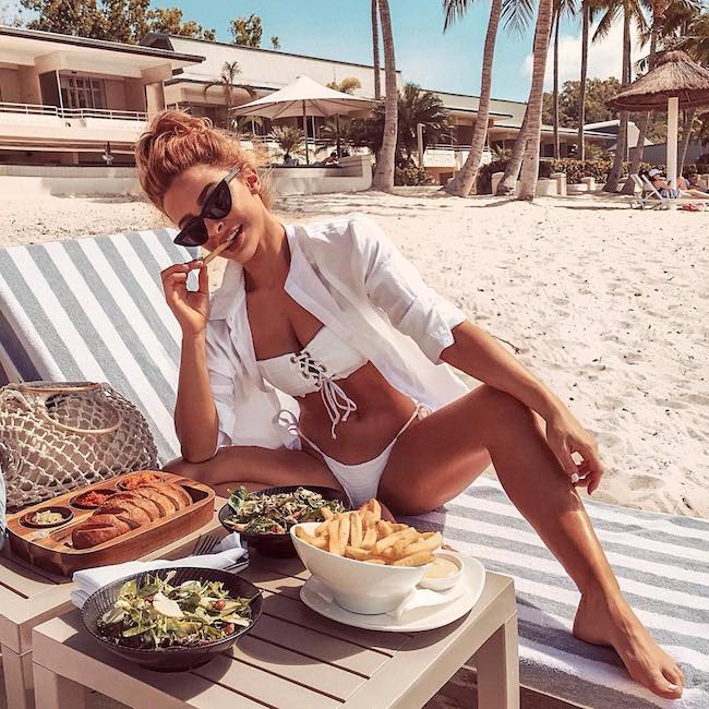 Ellie Gonsalves at Hamilton Island enjoying weather and food in August 2018