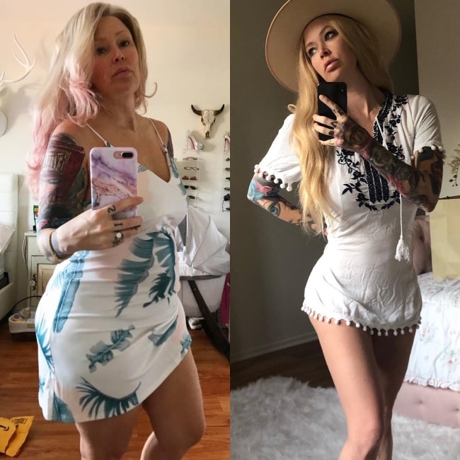 Jenna Jameson in a before-and-after selfie