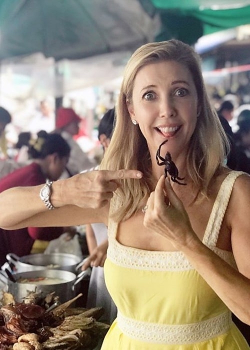 Catriona Rowntree posing with a Tarantula in May 2018